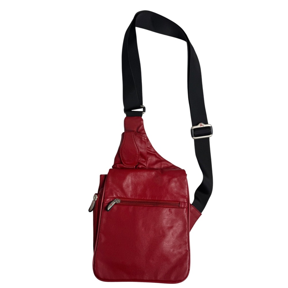Travelon Red Leather Sling Crossbody Bag Organizer Travel Pack